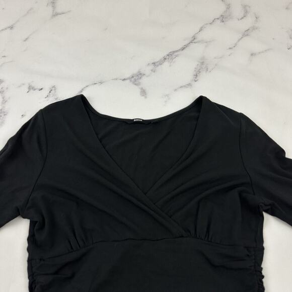 Betabrand Womens Jersey Knit Dress Size M Black Ruched Stretch Pockets - Picture 2 of 10